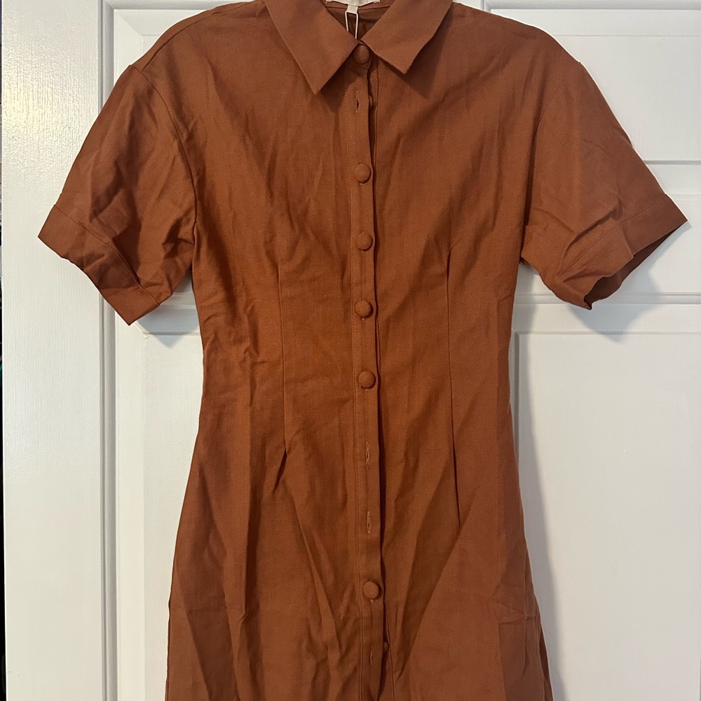 MESHKI linen cinched waist shirt dress